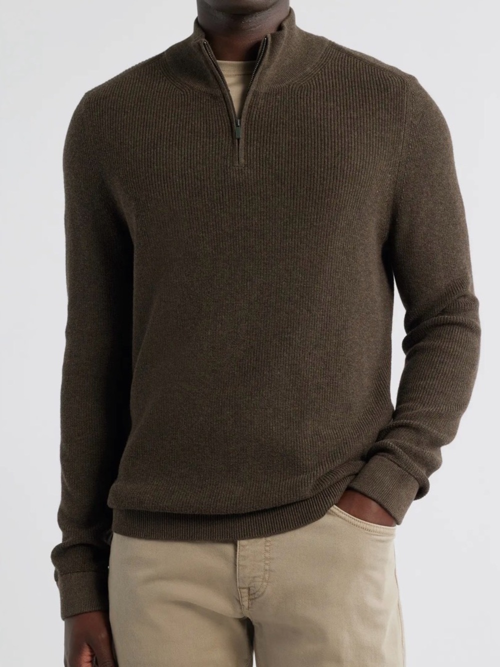 NWT Nordstrom Mens Brown Cotton Cashmere Blend Quarter Zip Pullover Sweater, M